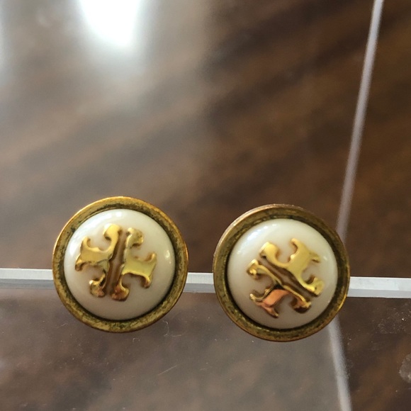 Authentic Tory Burch Double T gold tone and white earrings - Picture 6 of 16